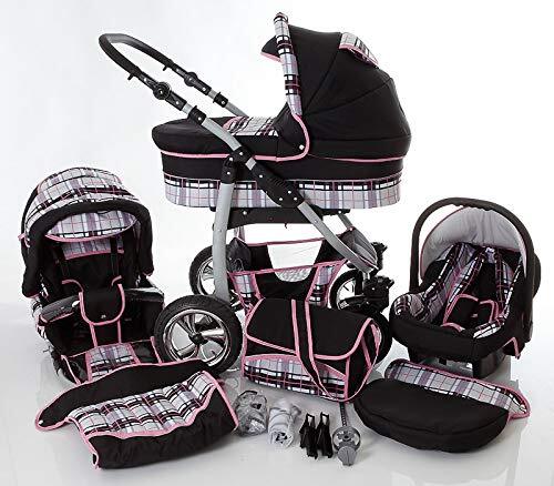 SaintBaby Kinderwagen 3in1 2in1 Set Isofix Buggy Autostoeltje D-Deluxe by black & grey check & rose seam 2in1 zonder autostoel