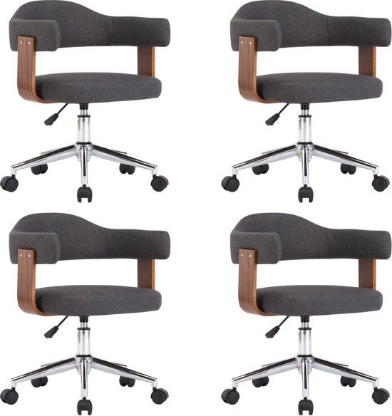 vidaXL Eetkamerstoelen 4 stuks draaibaar gebogen hout en stof grijs