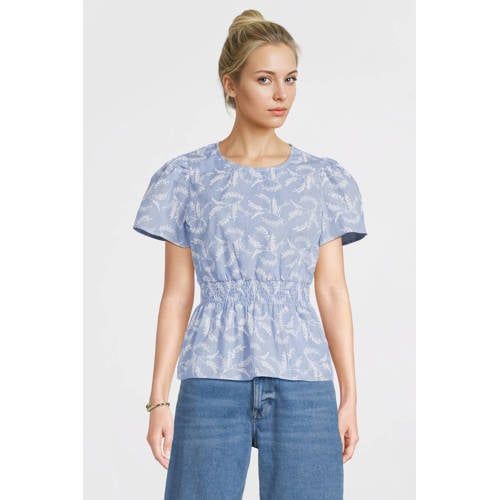 Anytime peplum top met all-overprint blauw