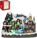 Luville Kerstdorp Miniatuur Dorpsplein - Kerstversiering met Schaatsende Bewoners - Kerst Decoratie met LED-verlichting en Draaiende Figuren - L34 x B18 x H24 cm - Wit