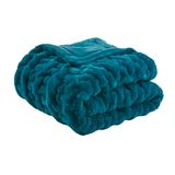 Madison Park Deken, plaid, met ruches, luxe, premium, zacht, gezellig, geborsteld lang imitatiebont, voor bed, bank of slaapbank, 127 x 152,4 cm, blauwgroen
