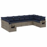 vidaXL 10-delige tuinbankset met kussens, grijs, polyrotan