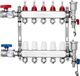Verwarmingsverdeelstuk met 5 aansluitingen voor vloerverwarming, geschikt voor 1/2" PEX-buis. Complete set