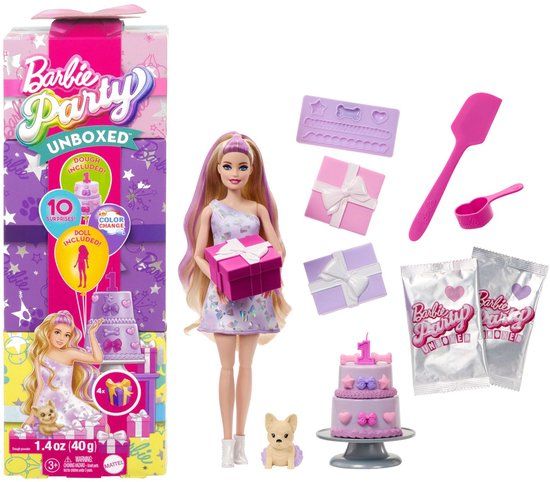 Barbie Uitpakparty Dierenverjaardag - Barbiepop met paarse highlights