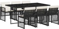 vidaXL 7-delige tuinset met kussens, polyrattan, zwart