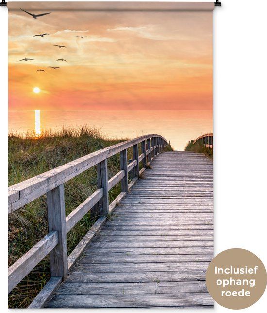 1001Tapestries Wandkleed - Zonsondergang Zee Pad - 120x180 cm - Katoen