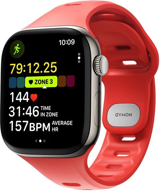 Nomad Tempo Watchband 40-42 mm – Duurzaam FKM-rubber – Waterdicht voor dagelijks gebruik en workouts – Veilige pin-en-tuck sluiting - Rood