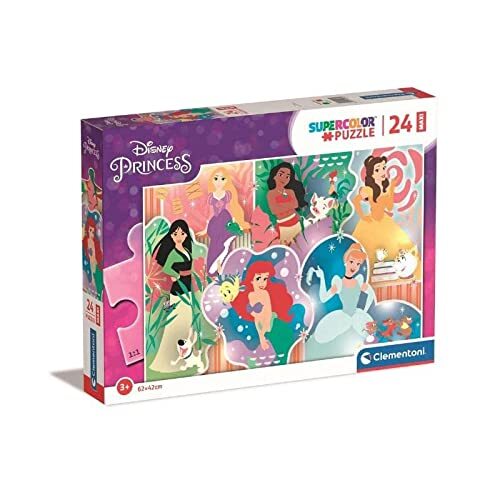 Clementoni Disney Princess Supercolor Princess-24 Maxi-onderdelen, Made in Italy, kinderen 3 jaar, prinses, cartoon-puzzel, meerkleurig, medium, 24232
