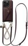 AVY Leren Hoesje geschikt voor Apple iPhone 15 Pro Max | Met Koord en Magnetische Kaarthouder | Compatibel met MagSafe | Leather Case met 30CM & 130CM Koord & Wallet | Leather and Gold | Chocolate