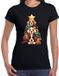 Bellatio Decorations Kerst T-shirt voor dames - kerstboom van hondjes - zwart - kersthondjes - Kerstmis M