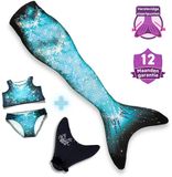 Mermaid Sisters Zeemeermin Staart Set voor Meisjes - Blauw - Maat 42-44 - Monovin & Bikini Zeemeermin Zwemkleding