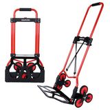 YEAUPE PRO opvouwbare trolley, 50 kg draagvermogen, in hoogte verstelbaar, met trapklimfunctie, wordt geleverd met twee elastische touwen en schuimrubberen handgrepen - rood - drie wielen