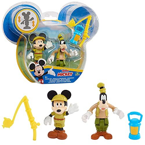 Mickey & Minnie Mickey, McC043, 2 bewegende figuren, 7,5 cm, met accessoires, camping, speelgoed voor kinderen vanaf 3 jaar
