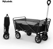 Merkloos MyLucinda® Opvouwbare Bolderkar 100L – Bolderwagen Met Verstelbaar Handvat & Zijvak – Voor Alle Terreinen – Max. 80kg – Zwart
