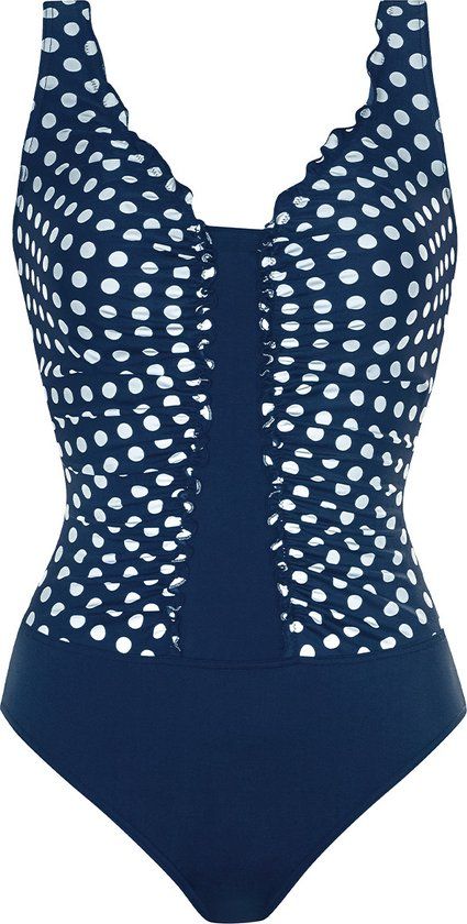 Sunmarin badpak Basic nachtblauw gestipt dames maat 105C