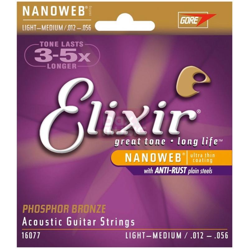 Elixir 16077 Acoustic Phosphor Bronze Nanoweb Light-Medium 12-56