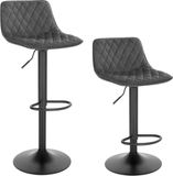 Happiq Tabouret de bar Tornia Deluxe - Set de 2 - Gris foncé - Velours - Réglable en hauteur