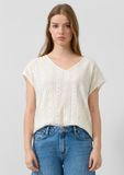 QS s.Oliver QS T-shirt V-hals korte mouw crème L