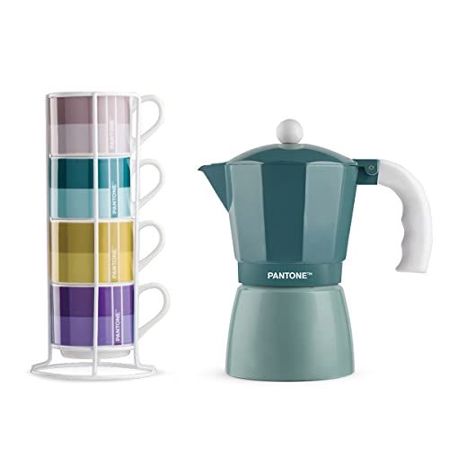 Egan Set van 4 koffiekopjes Impil. met metalen rack panton linear + moka blauw 6 kopjes