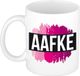 Bellatio Decorations Aafke naam cadeau koffie mok - beker - met roze verfstrepen - Cadeau collega - moederdag - verjaardag - juf - coach - 300 ml - wit