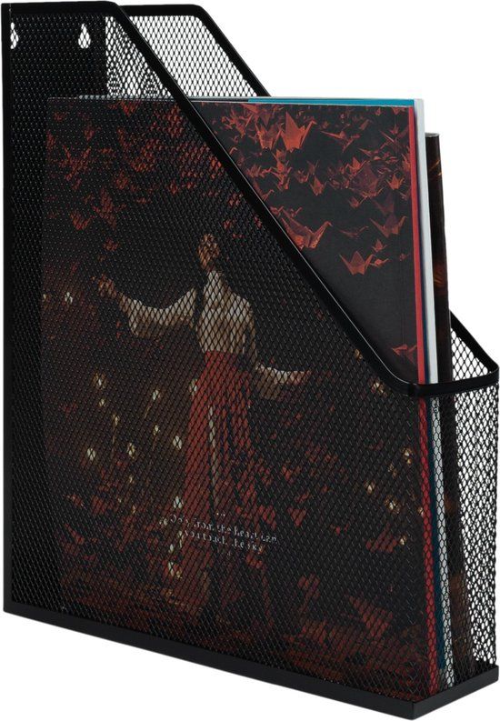 QUVIO Tijdschriftencassette - Staal - Zwart - 25,5 x 7,5 x 32 cm