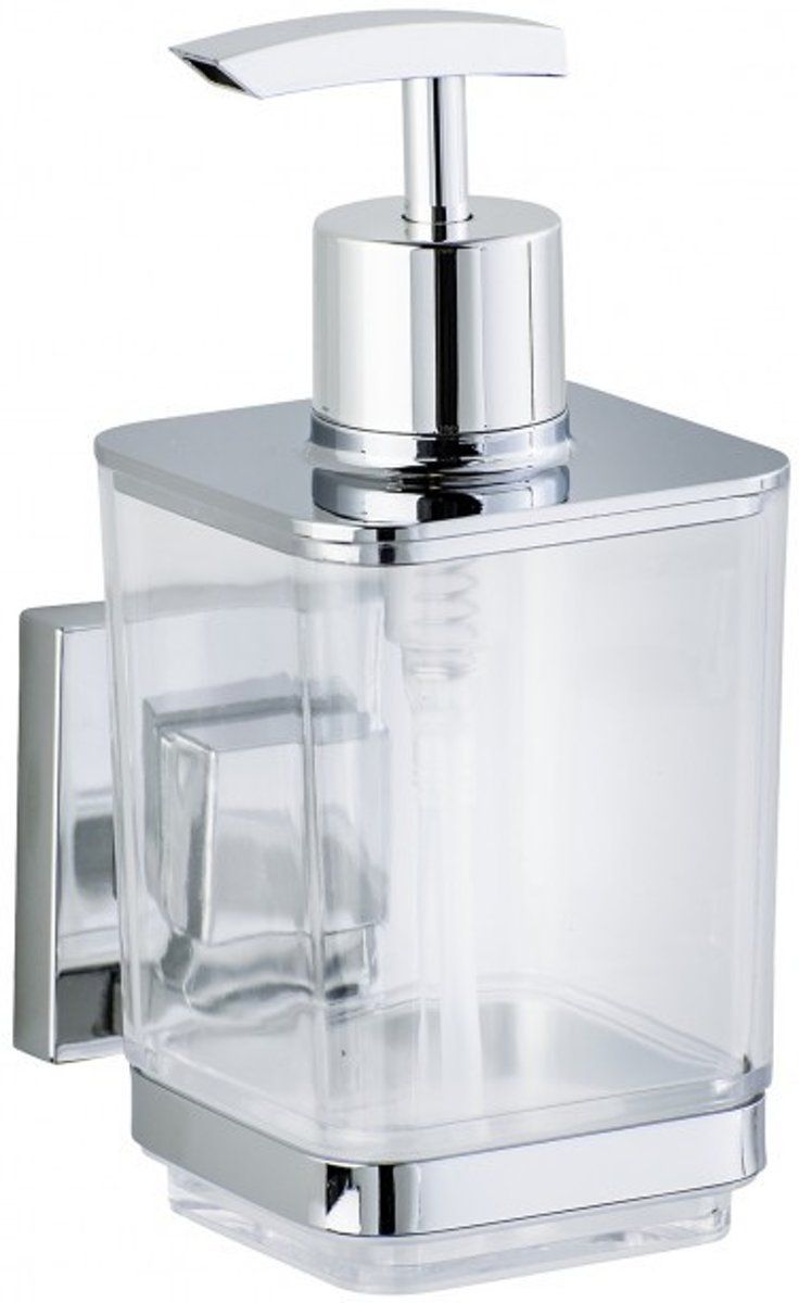 WENKO Zeepdispenser Quadro Vacuumloc 7.5x16x10cm RVS Chroom Transparant