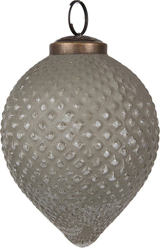 Clayre & Eef Kerstbal Ø 8 cm Grijs Glas - Metallic - Met Hanger