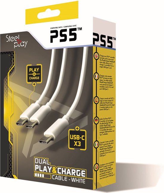 Steelplay JVAPS500002, PlayStation 5, Kabel voor spelbesturingsapparaten, Wit, 3 m
