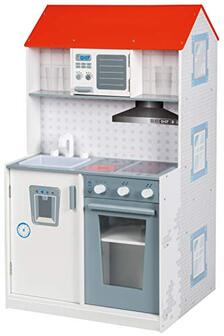 Roba Speelhuis en keuken 2 in 1, voorkant speelhuis incl. 6 actieve ruimtes, achterkant kinderkeuken incl. gootsteen, kraan, magnetron, fornuis, grill, koelkast, meerkleurig