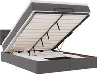 vidaXL - Bed - poef - met - matrassen - en - LED's - 140x190cm - kunstleer - grijs