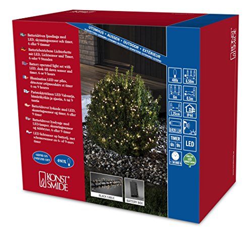 KONSTSMIDE Led-lichtketting, cluster, met lichtsensor en timer, 480 warmwitte diodes, werkt op batterijen, buiten (IP44), zwart - 3736-100