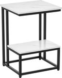 HOMCOM Salontafel, modern, woonkamer, bijzettafel, slaapkamer, zitbank, design, structuur, staal, zwart, plank, marmer, wit