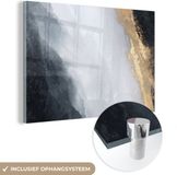 MuchoWow® Glass Painting 90x60 cm - Acrylic Glass - Abstract - Gold - Black - Marble - Wall Decoration