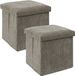 Home Deco Factory Poef/hocker opvouwbaar - 2x - rib design - opbergbox - zacht taupe - polyester/mdf - 38 x 38 cm