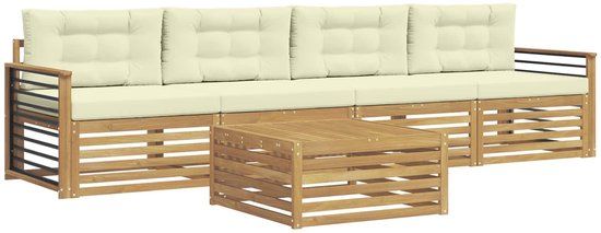vidaXL Buiten bankenset 5-delig Wit en crèmekleurig Massief Acacia Hout