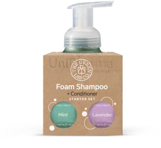 The Green Lab Co Starter Set Schuimende Shampoo Tabletten Lavender & Munt + Gouden Forever Bottle