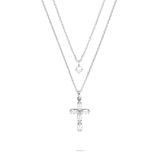 Tamaris halskettingen Layering Set voor dames, Halsschmuck einzeln tragbar en Größenverstellbar met schimmerndem Kreuz hanger, wasserfest van roestvrij staal, zilver