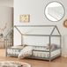 [en.casa] Kinderbed met matras van koudschuim, anti-allergisch, kinderbed in de vorm van een huis, met lattenbodem, veiligheidsbarrière, grenenhout, multiplex, 120 x 200 cm, lichtgrijs, wit