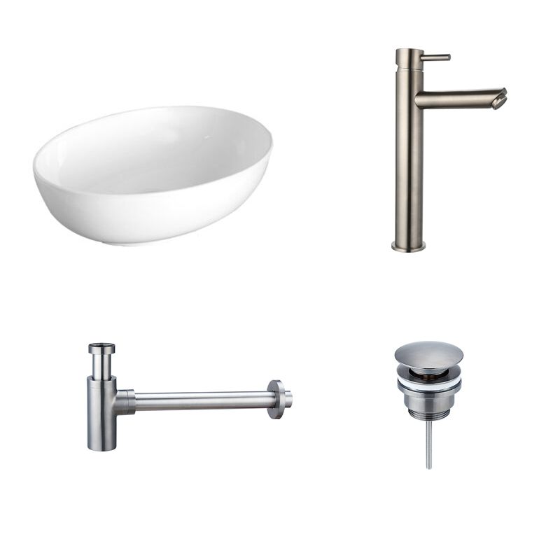 Badkamerplanet Keramische Waskomset Stadium Gun Metal Opbouwkraan 52x39x13 cm