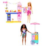 Barbie Puesto en el Paseo marítimo Muñecas Malibu y Brooklyn con Set de Juego y +30 Accesorios, Juguete +3 años (Mattel HNK99)