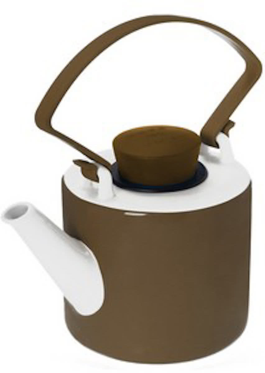 QDO Theepot Porselein - Cylinder - Met Clip Handvat - 1 liter - Bruin