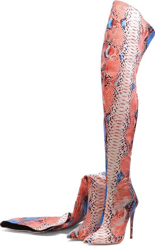 Meizu Overknee Laarzen - Snake Print - Rood - Maat 45
