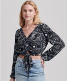 Superdry Vintage top met geknoopte voorkant Dames Zwart tijgerprint Viscose