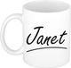 Bellatio Decorations Janet Naam koffiemok - beker - met sierlijke letters - wit