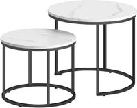 LEOBERT Salontafel Set – Rond – Marmerlook Blad – Zwart Metalen Frame