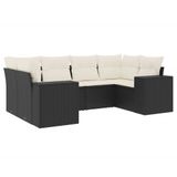 vidaXL 6-delige Loungeset met Kussens, Poly Rattan, Zwart