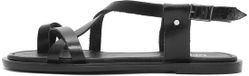 DERIMOD Zwarte Leren Platte Sandalen voor Dames - Maat 41