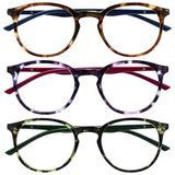 Opulize Set van 3 Leesbrillen, Groot, Rond, Bruin, Paars, Groen, Mannen, Vrouwen, Scharnieren, Veerscharnieren, RRR60-256 +1.00