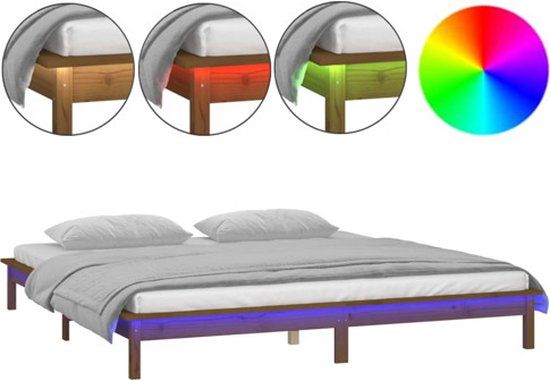 vidaXL Bedframe LED massief hout honingbruin 140x190 cm
