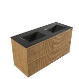 Saniclass Holz Atelier Badkamermeubelset - 120x45x62cm - Vygo keramische wastafel zwart - 2 wasbakken - zonder kraangaten - 4 lades - mat eiken natural (hout) SW1420807/SW773933